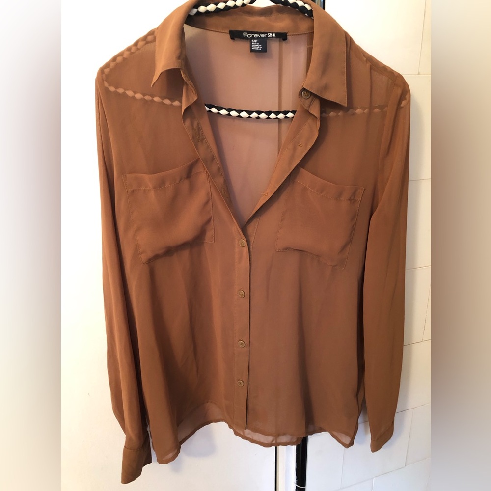 Forever 21 Small Light Brown Sheer Blouse